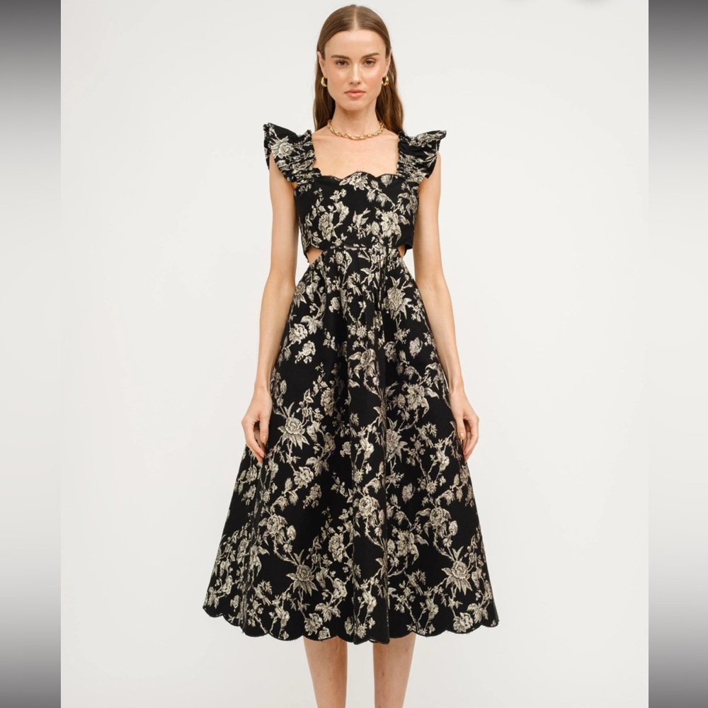 Floral Black Jaquard cut out dress